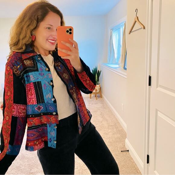 Vintage Chico’s Multicolored Patchwork Jacket S/M - Picture 1 of 13
